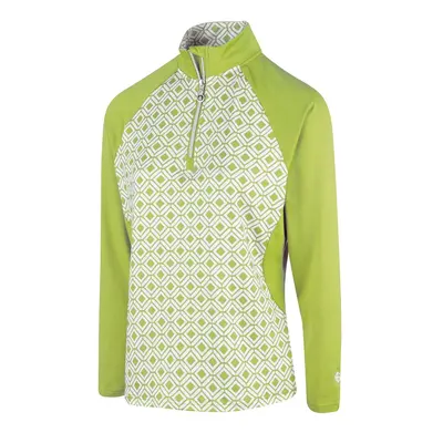 ISLAND GREEN LADIES CHEST PRINT 1/4 ZIP GOLF JUMPER - APPLE GREEN - L