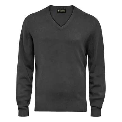 ISLAND GREEN SUPERSOFT FINE KNIT V NECK GOLF JUMPER - CHARCOAL MARL - M