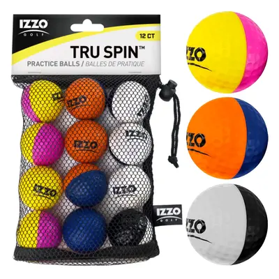 IZZO TRU-SPIN VISUAL ALIGNMENT GOLF PRACTICE BALLS X 12 PACK