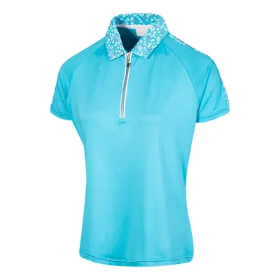 ISLAND GREEN LADIES ZIP NECK FLORAL PRINT COLLAR POLO SHIRT - AQUA - XL