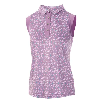 ISLAND GREEN LADIES FLORAL PRINT UV PROTECTION SLEEVELESS POLO SHIRT - PURPLE / WHITE - M