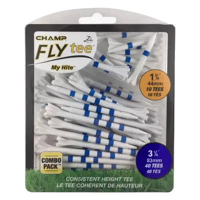 CHAMP ZARMA FLY TEE GOLF TEES X 50 TEE COMBO PACK - White / Blue 3.25"