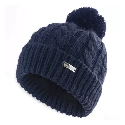 ISLAND GREEN THERMAL CABLE KNIT BOBBLE HAT - NAVY