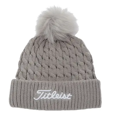 TITLEIST CABLE KNIT POM POM BEANIE HAT - LIGHT GREY