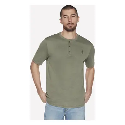 Skechers Men's GOKNIT Pique Short Sleeve Henley Top in Light Gray/Green, Size | Cotton/Polyester