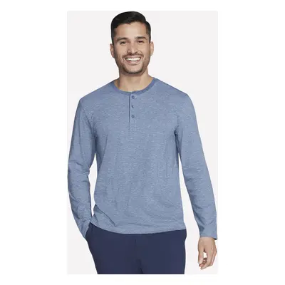 Skechers Men's Skech Jersey Henley Top in Denim, Size | Organic Cotton/Recycled Polyester