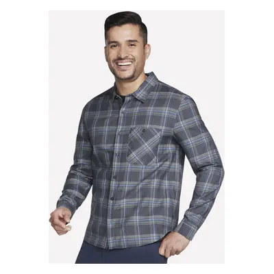 Skechers Men's GO DRI Ridgetop Button Down Shirt in Black/Charcoal, Size | Cotton/Modal