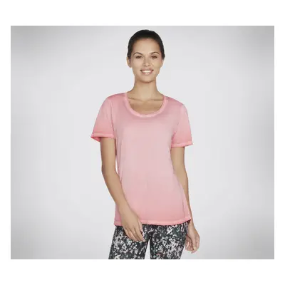 Skechers Women's Diamond Wash Hatha Scoop Neck Tunic Top T-Shirt in Coral, Size | Cotton