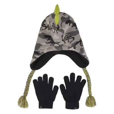 Skechers Boy's Dino Camo Jacquard Hat and Glove Set in Green