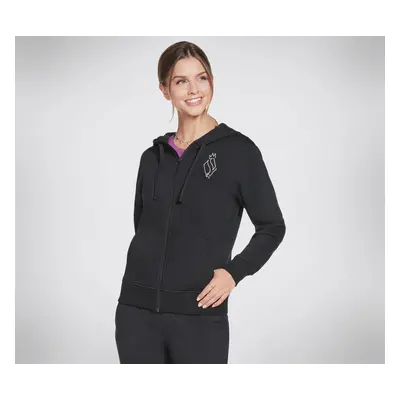 Skechers Women's Diamond Crown Front Zip Hoodie in Black, Size Small | Cotton/Polyester