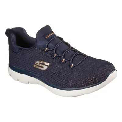 Skechers Women's Summits - Bright Bezel Sneaker in Navy Blue/Gold, Size | Textile/Synthetic, Veg