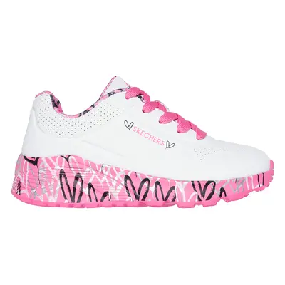 Skechers Girls x JGoldcrown: Uno Lite - Lovely Luv Sneaker in White/Hot Pink, Size | Synthetic, 