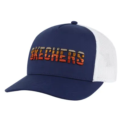 Skechers Men's Textured Logo Trucker Hat in Charcoal/Navy Blue | Cotton