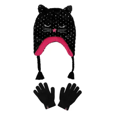 Skechers Girls Cold Weather Star Foil Cat Hat Set in Black