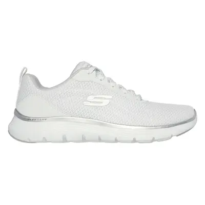 Skechers Women's Flex Appeal 5.0 - Uptake Sneaker in White/Silver, Size | Textile/Synthetic, Veg