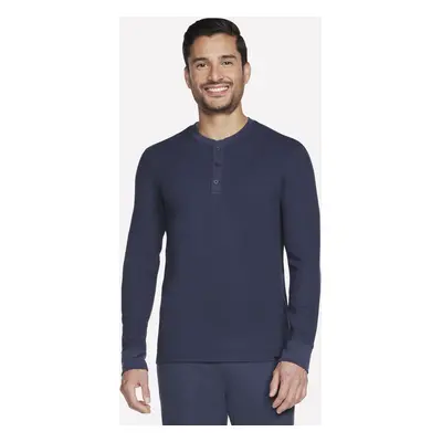 Skechers Men's GO KNIT Waffle Henley Top in Charcoal/Navy Blue, Size | Polyester/Rayon/Polyester