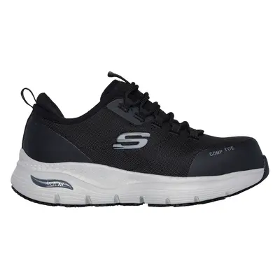 Skechers Women's Work Slip-Resistant: Arch Fit - Ebinal Sneaker in Black/Gray, Size | Textile/Sy