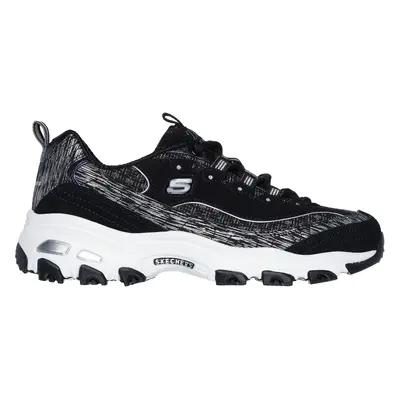 Skechers Women's D'Lites - Reflections Sneaker in Black/Silver, Size | Leather/Synthetic/Textile