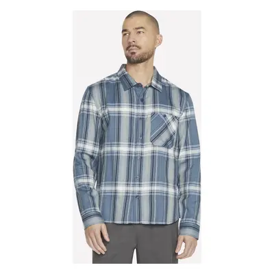 Skechers Men's GO DRI Ridgetop Button Down Shirt in Denim, Size Small | Cotton/Modal