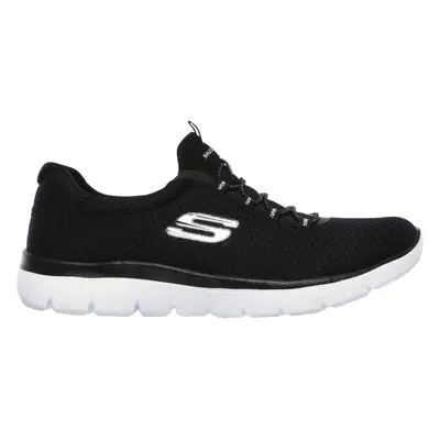 Skechers Women's Summits Sneaker in Black/White, Size | Textile/Synthetic, Vegan, Machine Washab