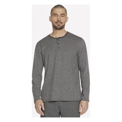 Skechers Men's Skech Jersey Henley Top in Black/Charcoal, Size | Organic Cotton/Recycled Polyest