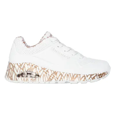 Skechers Women's x JGoldcrown: Uno - Loving Love Sneaker in White/Rose Gold, Size | Synthetic/Te