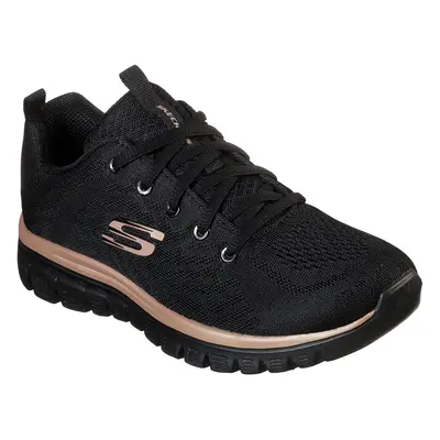 Skechers Women's Graceful - Get Connected Sneaker in Black/Rose Gold, Size | Textile/Synthetic, 