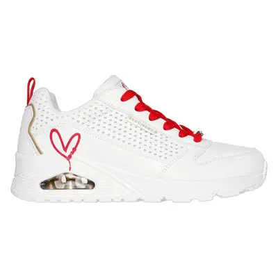 Skechers Women's JGoldcrown: Uno - Lone Hearted Sneaker in White/Red, Size | Synthetic/Textile