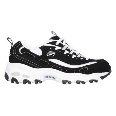 Skechers Women's D'Lites - Biggest Fan Sneaker in Black/White, Size Wide | Leather/Synthetic/Tex