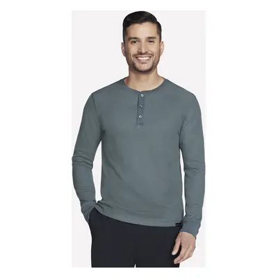 Skechers Men's GO KNIT Waffle Henley Top in Green/Black, Size | Polyester/Rayon/Polyester