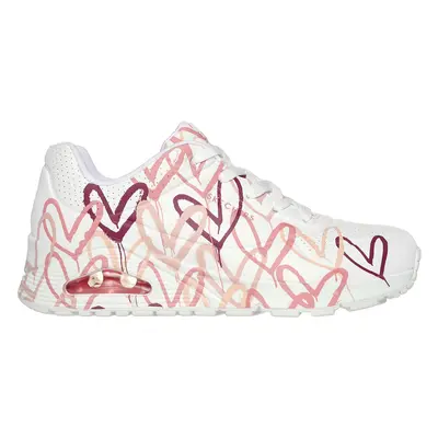 Skechers Women's x JGoldcrown: Uno - Spread the Love Sneaker in White/Coral, Size | Textile/Synt