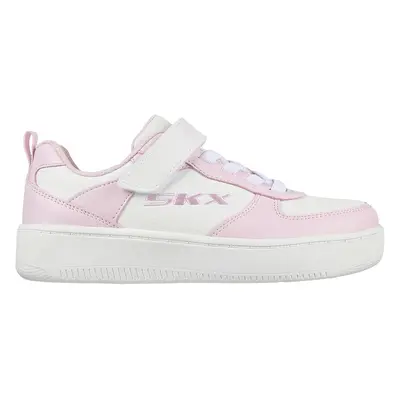 Skechers Girls Sport Court Sneaker in White/Pink, Size | Synthetic