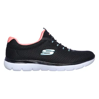 Skechers Women's Summits Sneaker in Black/Pink, Size | Textile/Synthetic, Vegan, Machine Washabl