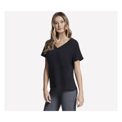 Skechers Women's Pima V-Neck T-Shirt in Black, Size Large | Pima Cotton/Spandex