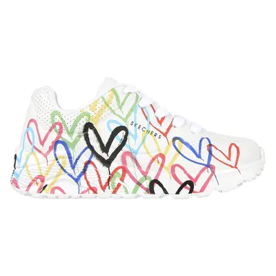 Skechers Girls JGoldcrown: Uno Lite - Spread the Love Sneaker in White, Size | Synthetic, Machin