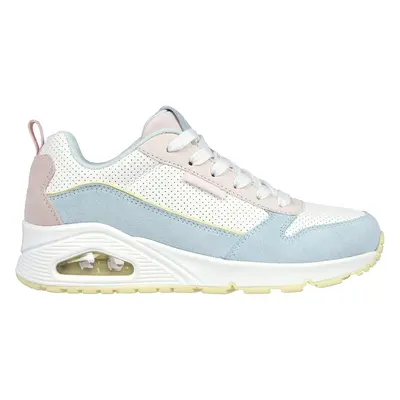 Skechers Women's Uno - Much Fun Sneaker in Light Blue/Pink, Size | Leather/Synthetic/Textile