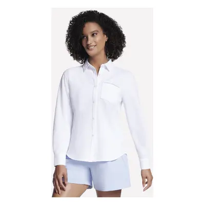 Skechers Women's Catalina Seersucker Button Down Top in White, Size Medium | Nylon/Spandex