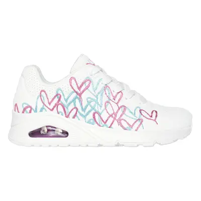 Skechers Women's JGoldcrown: Uno - Golden Heart Sneaker in White/Pink Turquoise, Size | Syntheti