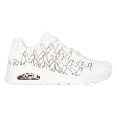 Skechers Women's JGoldcrown: Uno - Golden Heart Sneaker in White/Rose Gold, Size | Synthetic/Tex