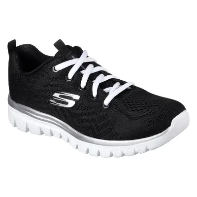 Skechers Women's Graceful - Get Connected Sneaker in Black/White, Size Wide | Textile/Synthetic,