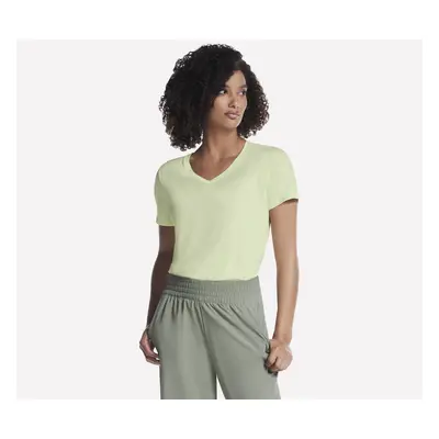 Skechers Women's Pima V-Neck T-Shirt in Light Gray/Lime, Size | Pima Cotton/Spandex