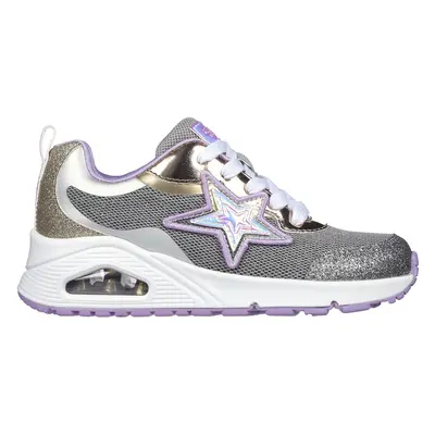 Skechers Girls Uno - Starry Vibe Sneaker in Gunmetal, Size | Synthetic/Textile