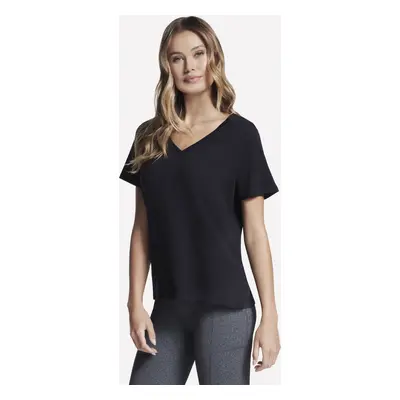 Skechers Women's Pima V-Neck T-Shirt in Black, Size Large | Pima Cotton/Spandex