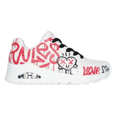 Skechers Women's Uno - Graffiti Love Sneaker in White/Red/Black, Size | Synthetic/Textile