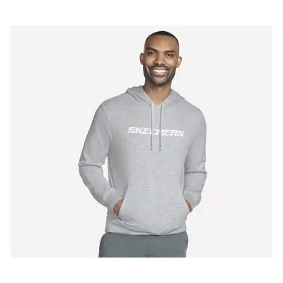 Skechers Men's Heritage Strikethrough Hoodie in Light Gray, Size Medium | Cotton/Polyester