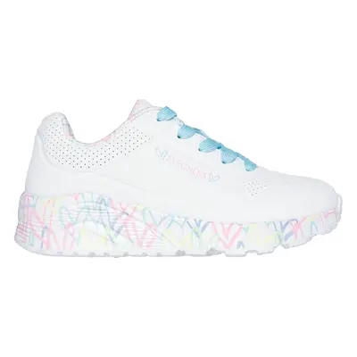 Skechers Girls x JGoldcrown: Uno Lite - Lovely Luv Sneaker in White/Pink Turquoise, Size | Synth