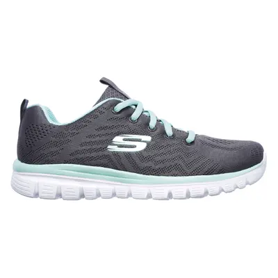 Skechers Women's Graceful - Get Connected Sneaker in Charcoal/Green, Size Wide | Textile/Synthet