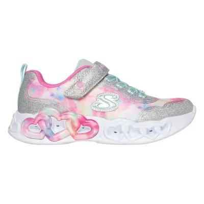 Skechers Girls Infinite Heart Lights - Colour Lovin Sneaker in Silver, Size | Textile/Synthetic