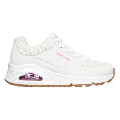 Skechers Girls Uno - Stand On Air Sneaker in White/Hot Pink, Size | Synthetic