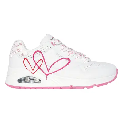 Skechers Women's JGoldcrown: Uno - Twin Hearts Sneaker in White/Red/Pink, Size | Synthetic/Texti